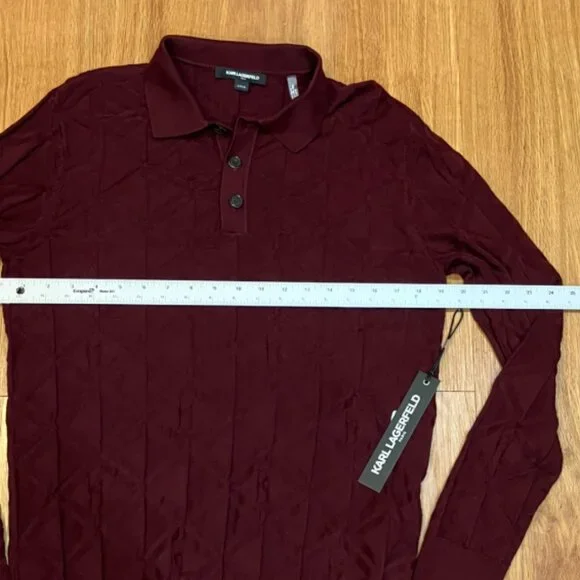 Karl Lagerfeld Men Polo Sweater Long Sleeve Burgundy Size S